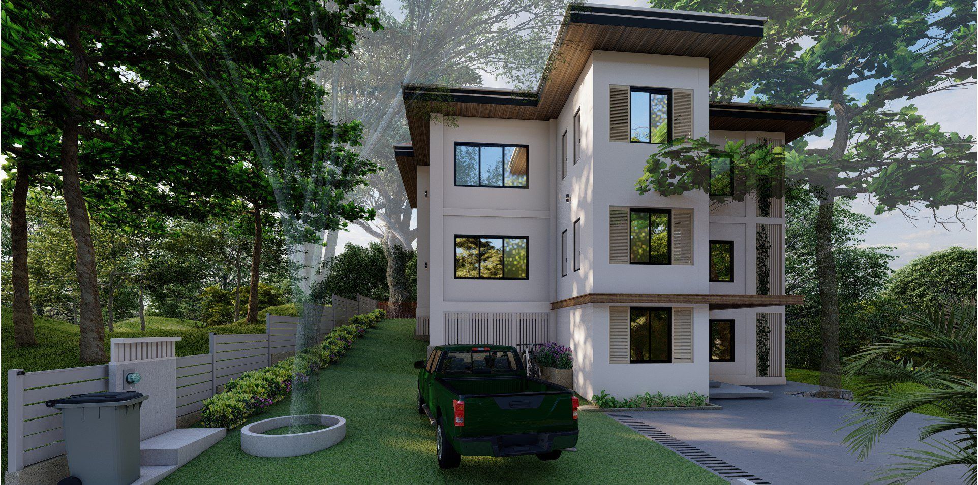 Render del acceso vehicular de Sandy Bay